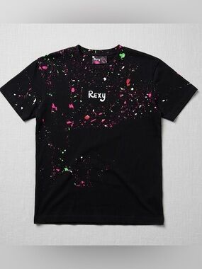 How Ridiculous Rexy Splatter Tee - Kids Size 12 - Black/Neon Pink/Green